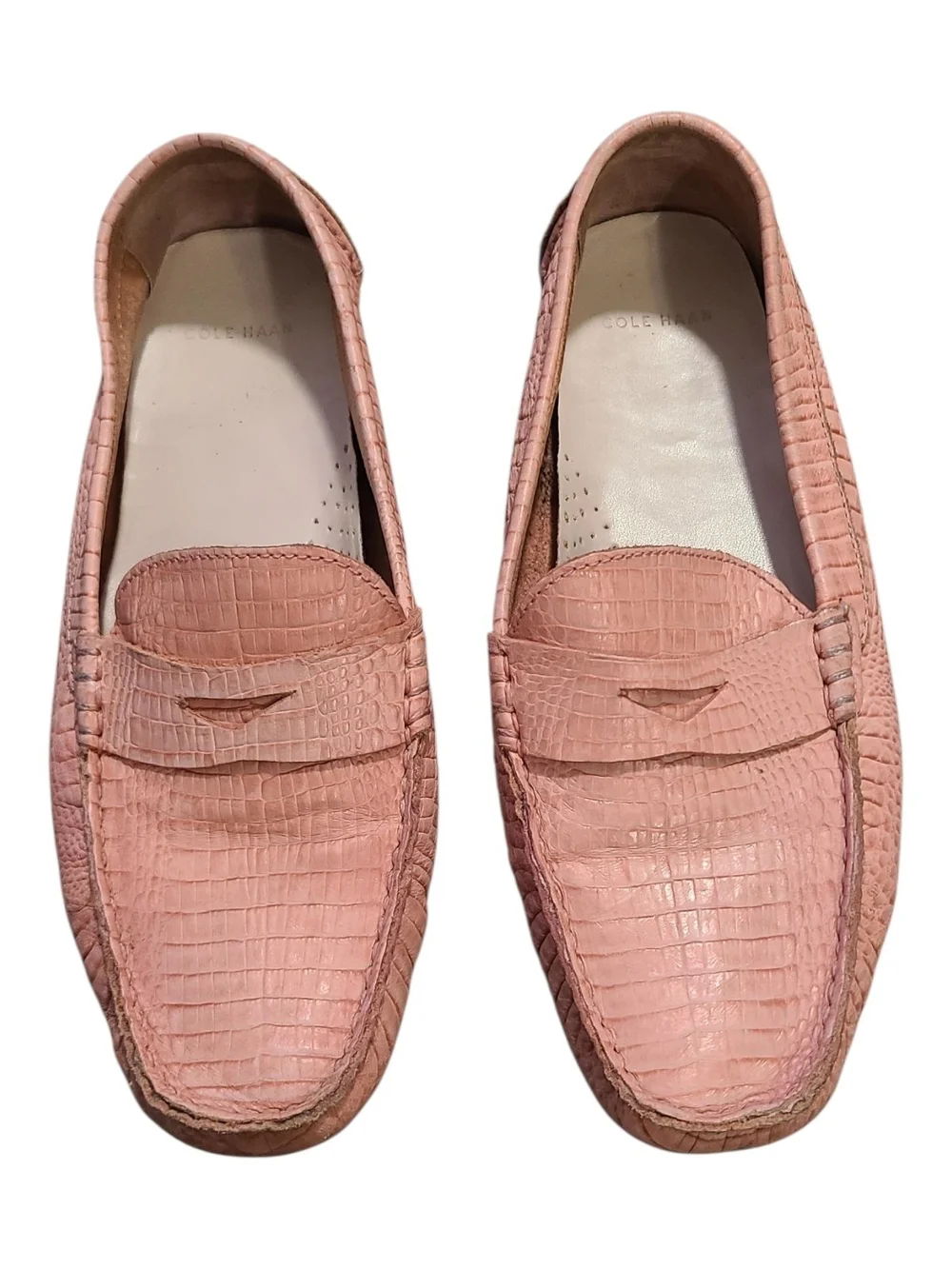 Cole Haan Blush Croc-Embossed Leather Penny Loafers
